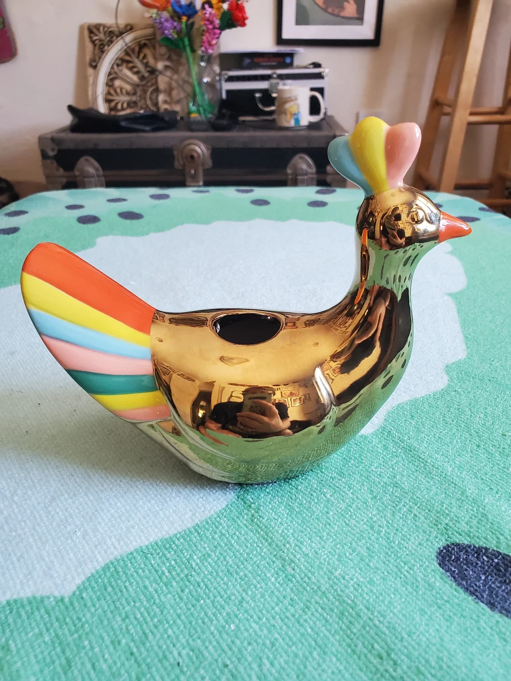 Oh Joy! Gold & Rainbow Ceramic Peacock Candle Holder
